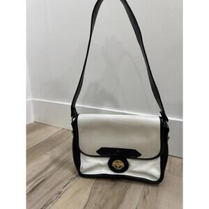 John Romain Vintage Leather White Navy Shoulder Bag Purse Gold Details